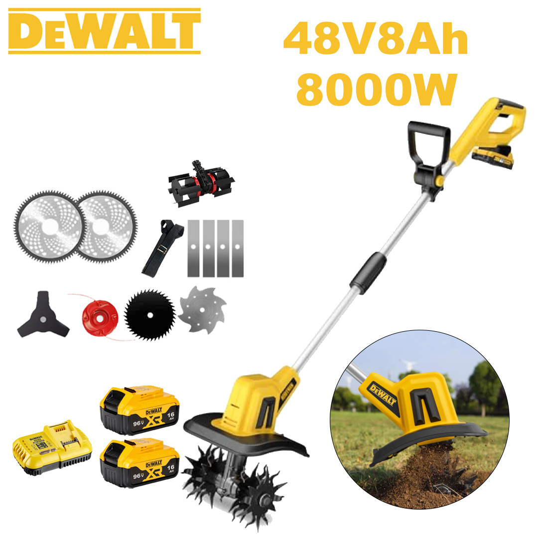 [Upgraded Model] Lawn Mower (8000w48V8AH) + Cultivator Head * 1 + Alloy Saw Blade * 2 + Alloy Saw Blade * 2 + Alloy Cutter Head * 1 + Triple Blade * 1 + Anti-Block Blade * 1 + Charger + Battery * 1 + Belt * 1 + Others accessories + 5-year warranty